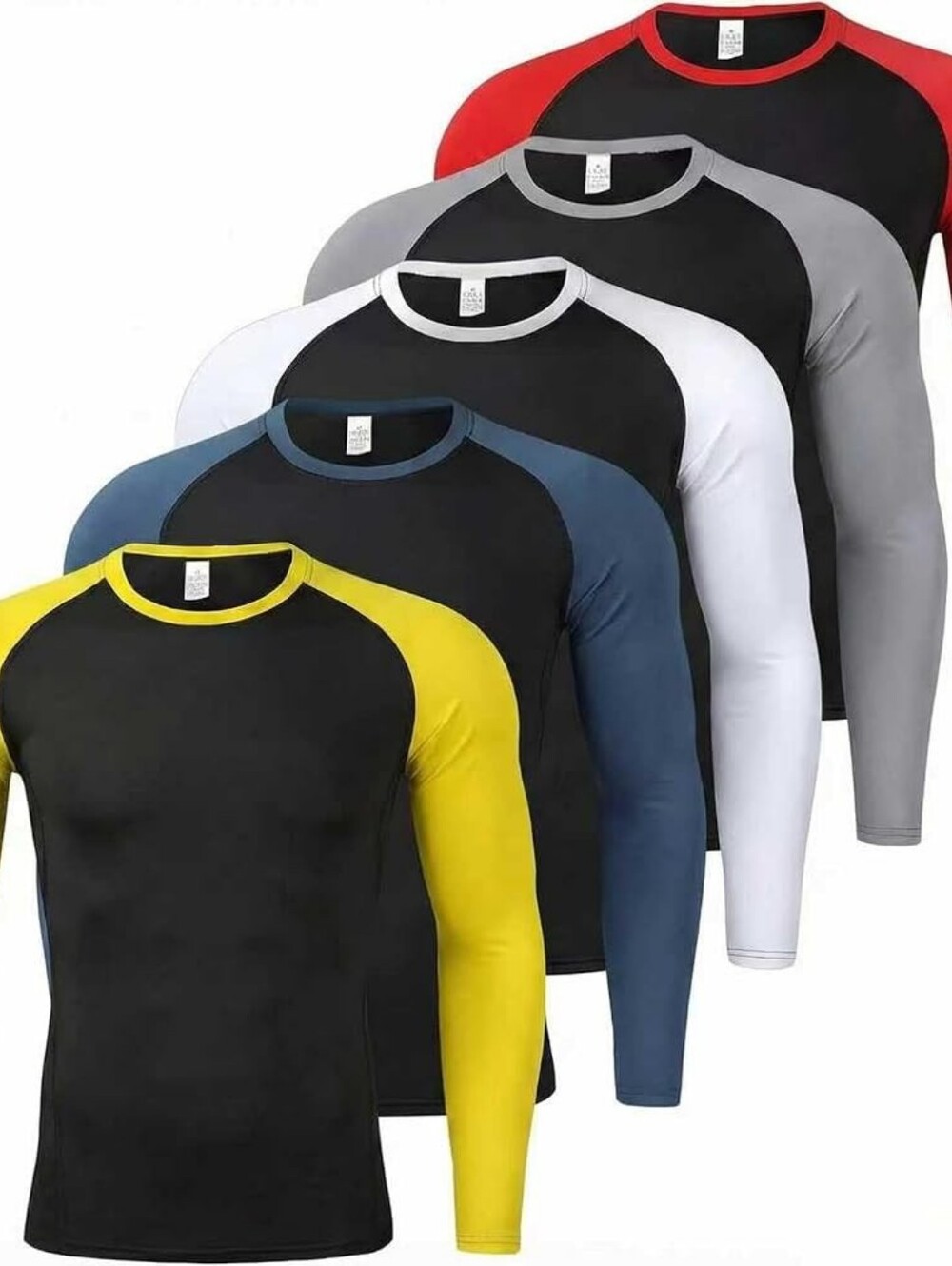 Sky&Wehyd Mens Compression Shirts 5 Pack Long Sleeve Athletic Workout Large
